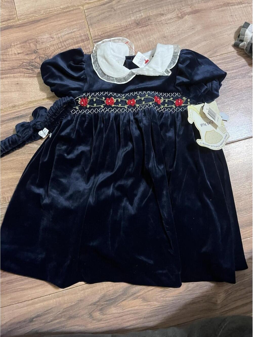 NWT House of Hatten Smocked And Embroidered Navy Dress 24 Mo Peter Pan Collar
